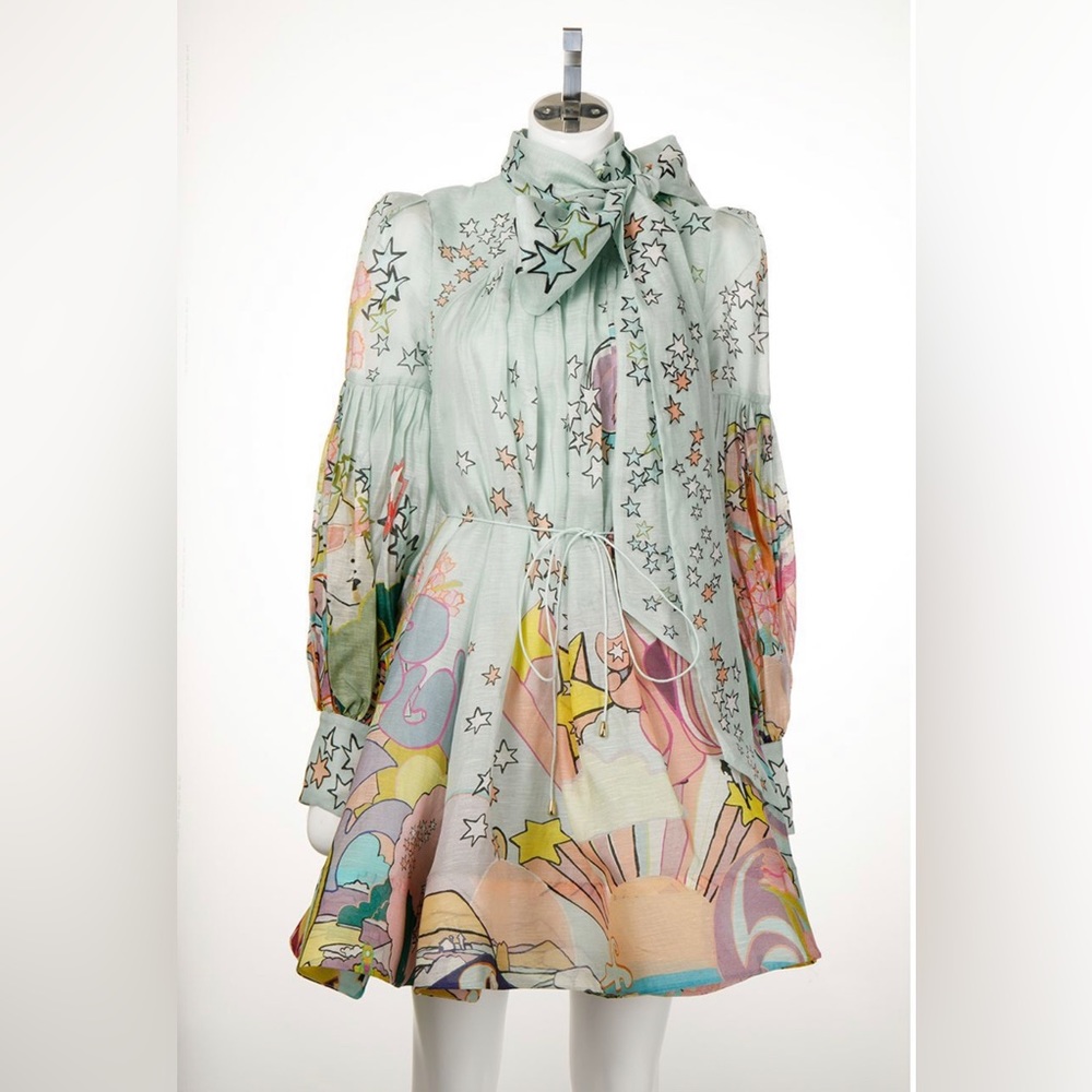 Zimmermann Runway Concert Tie Neck Bow Unicorn Mint Mini Dress AU0 - Picture 8 of 16
